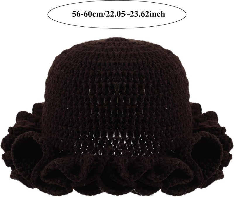 Ahouws Crochet Bucket Hat Women Trendy Knit Floppy Cap Cute Boho Handmade Beanies Outdoor Boho Travel Fishing Hat - Image 2